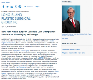 peripheral nerve surgery,dr Laurence Glickman,botox,migraine surgery,plastic surgery