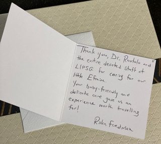 card written for Dr. Ruotolo from Rivka Friedman
